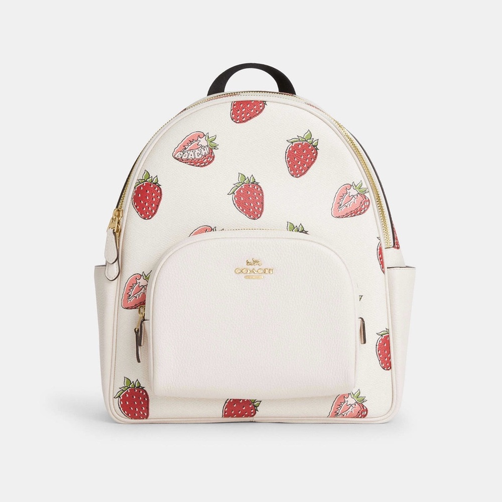 Coach Court Backpack with Strawberry Print Gold/Chalk Multi CAS94 NWT